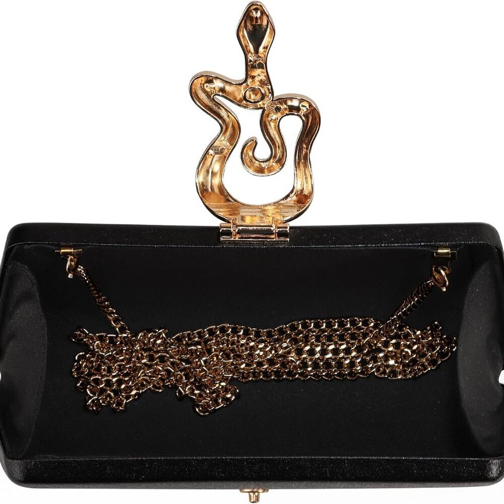 Women's Synthetic Leather Clutch Bag with Snake Clasp 7.8x4.1x2in - Picture 7 of 8